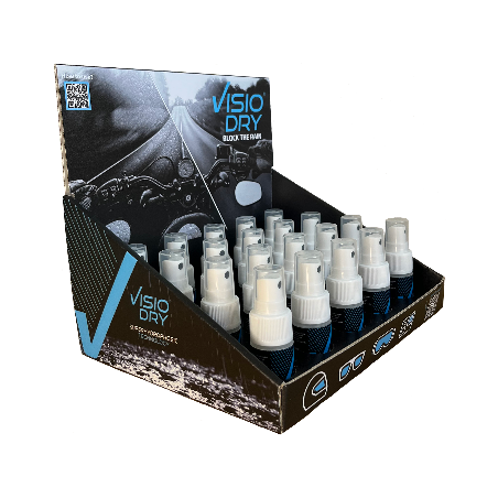 Visiodry 15ml en pack de vingt, anti-pluie pour visière de casque moto.